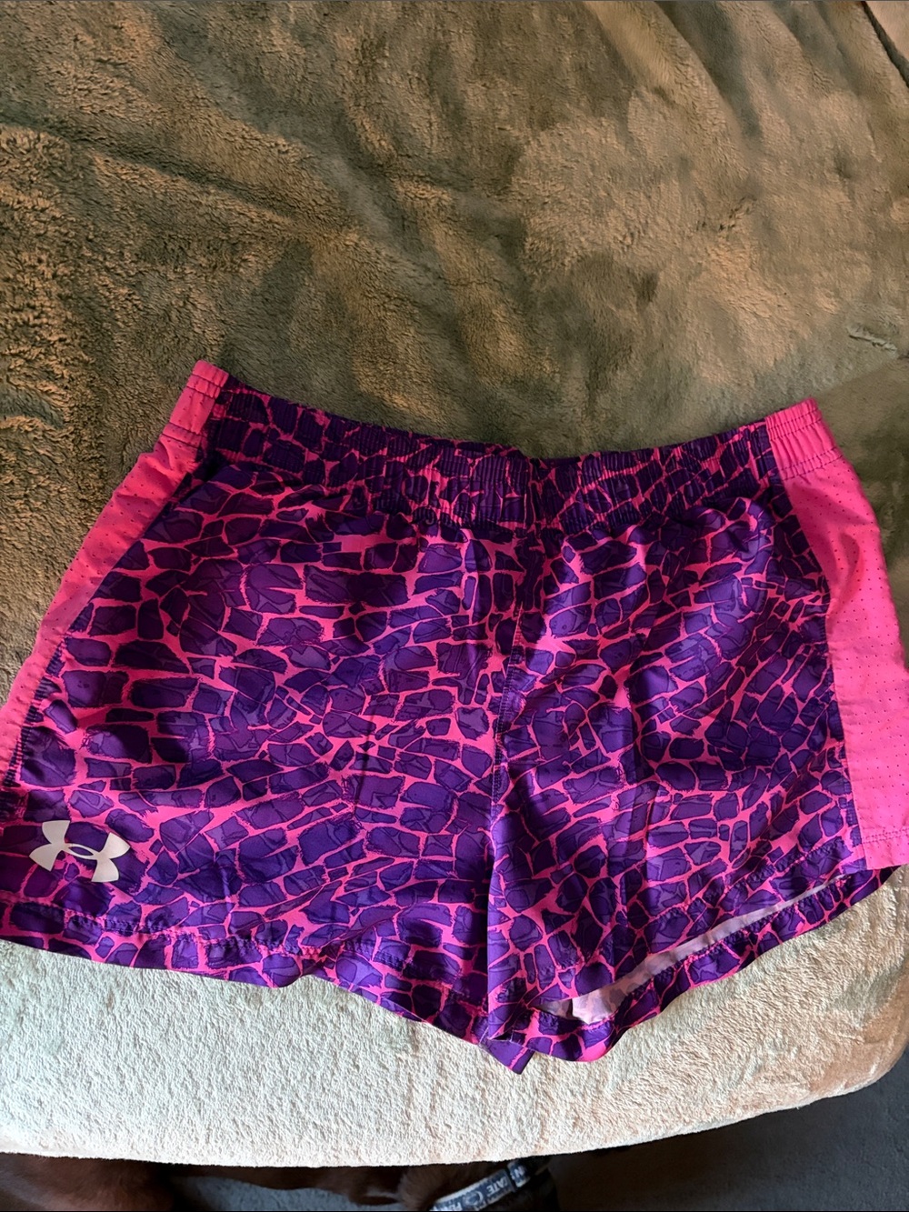 Under Armour Women's Pink and Purple Patterned Athletic Shorts
